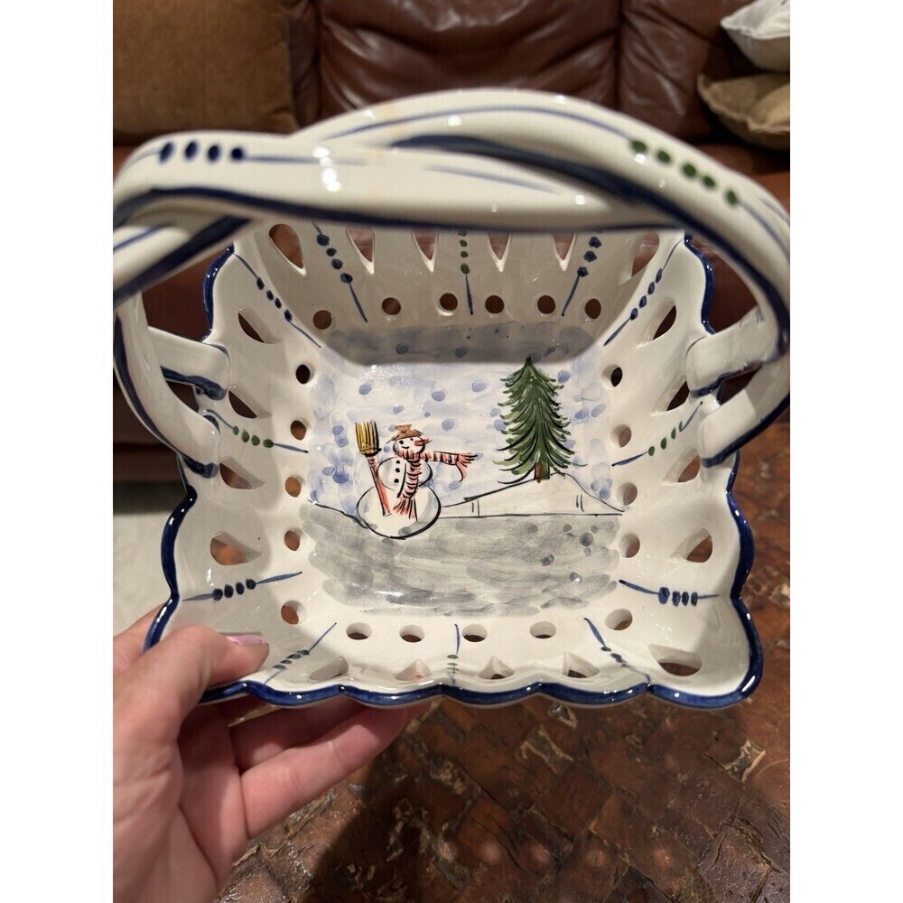 RCCL Portugal Porcelain Hand Painted Square Basket w/ Braided Handle- Christmas